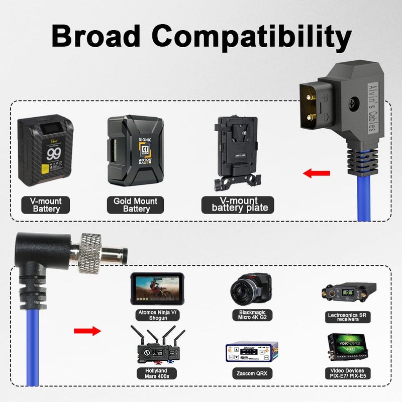 Alvin's Cables Locking DC 5.5 2.1 to D Tap Coiled Power Cable for Video Devices PIX-E7 PIX-E5 7 Touchscreen Display Hollyland Mars 400s Blue Cable - Image 2